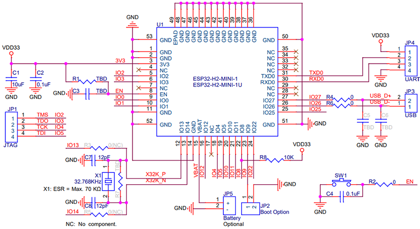 Schaltplan - Espressif Systems ESP32-H2-MINI-1x BLE- und IEEE-802.15.4 Module